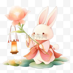 中秋节拿着灯笼小兔子卡通元素