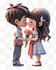 七夕节情人节3D卡通立体可爱的情侣亲吻