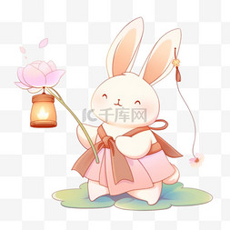 手绘中秋节小兔子拿着灯笼卡通元