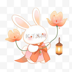 中秋节卡通小兔子拿着灯笼手绘元