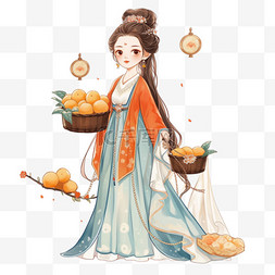美女图片_中秋节美女手绘月饼卡通元素