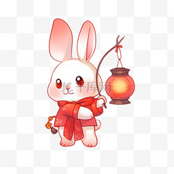 中秋节卡通元素兔子灯笼手绘