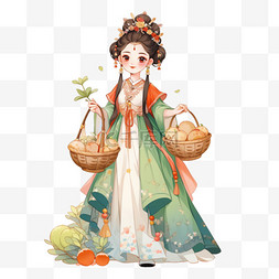 卡通月饼图片_中秋节手绘古代美女月饼卡通元素