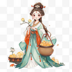 手绘元素美女月饼中秋节