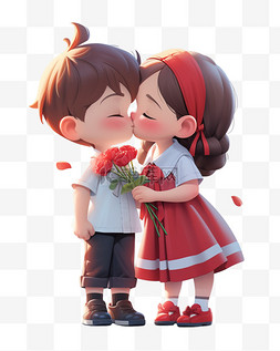 送花图片_七夕节情人节3D卡通立体可爱情侣