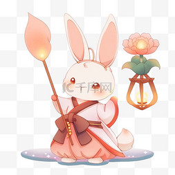中秋节小兔子手绘拿着灯笼卡通元