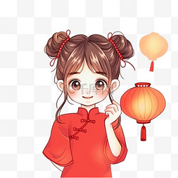 丸子图片_女孩灯笼手绘卡通中秋节元素