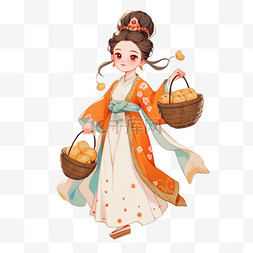 月饼图片_中秋节卡通古代美女月饼手绘元素