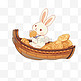 月饼月亮船卡通中秋节小兔手绘元素