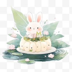 中秋节手绘荷花月饼兔子卡通元素