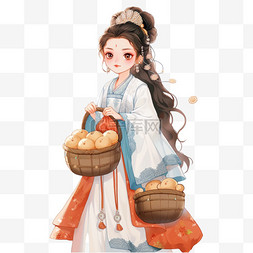 中秋节美女月饼元素卡通手绘
