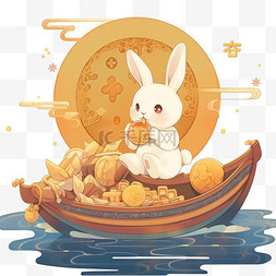 小兔月饼卡通手绘元素中秋节月亮