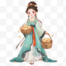 卡通手绘中秋节美女月饼元素