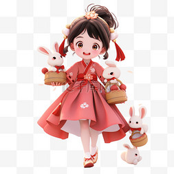 中秋节的图片图片_日女孩兔子中秋节卡通3d元素