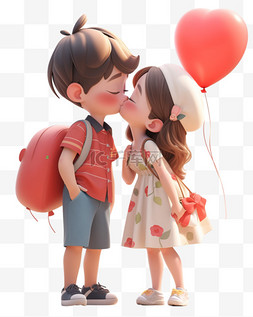 动物可爱带字可爱图片_七夕情人节3D卡通立体带气球的可