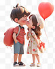 七夕情人节3D卡通立体带气球的可爱情侣