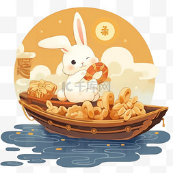 月亮船图片_中秋节月饼月亮船小兔卡通手绘元