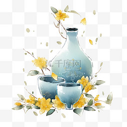 廖花酒曲图片_中秋节元素桂花酒卡通手绘