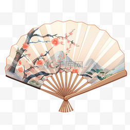 折扇图片_七夕情人节中国风传统喜鹊桃树折