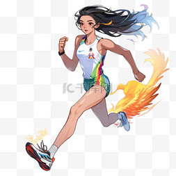 亚运会田径赛跑的女人手绘元素