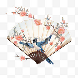 七夕情人节中国风传统喜鹊折扇扇