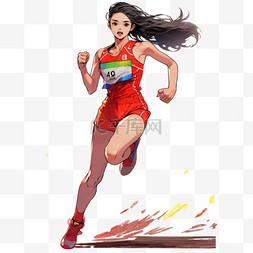 女人运动图片_亚运会卡通女人田径赛跑手绘元素