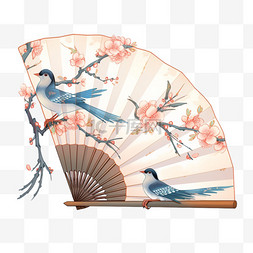 折扇图片_七夕情人节中国风传统两只喜鹊折