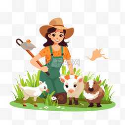 农场动物和女人一起为一个目标工