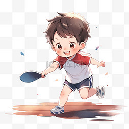 手绘可爱运动男孩图片_亚运会男孩乒乓球运动手绘元素卡