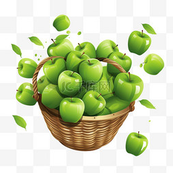 青苹果跳进装满其他苹果的篮子里
