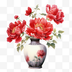中国风水彩艳丽鲜花花瓶免扣元素