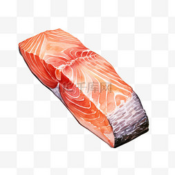 水彩鱼肉图片_水彩新鲜肉质三文鱼肉免扣元素