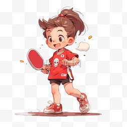 开心的女孩图片_手绘元素亚运会女孩打乒乓球运动