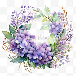 紫色水彩花卉图片_水彩秋季花环紫色花朵花卉花框花