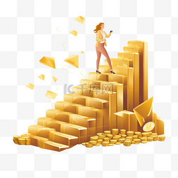 黄金豆字图片_女商人在显示金融增长的图表附近