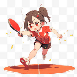 卡通手绘开心女孩图片_亚运会元素女孩打乒乓球运动卡通