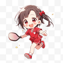 开心的女孩图片_亚运会乒乓球运动手绘卡通女孩元
