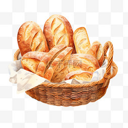 篮子面包图片_水彩干面包篮子免扣元素