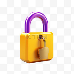黄色和紫色锁符号的四分之三视图