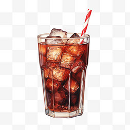 水彩可乐冰块饮品免扣元素