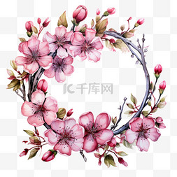 水彩粉色花框秋季庆祝节日花环