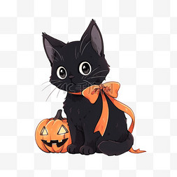 万圣节南瓜黑色小猫卡通手绘元素