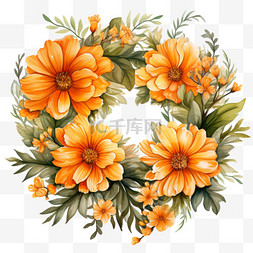 水彩秋季庆祝节日橙色花框花环