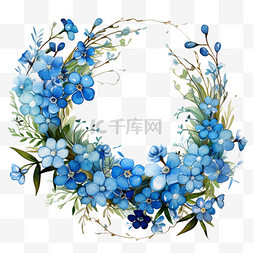 花环spring图片_水彩秋季花环花卉蓝色满天星花框