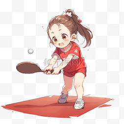 亚运会女孩手绘打乒乓球运动卡通