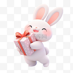 白色的小兔子图片_中秋节礼盒卡通小兔子3d元素