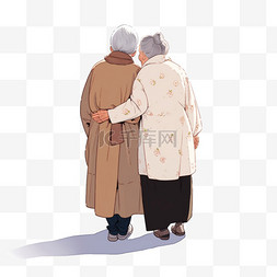 老年夫妇手绘图片_重阳节夫妇背影卡通手绘元素