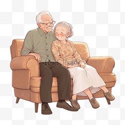 重阳节夫妻坐在沙发上卡通手绘元