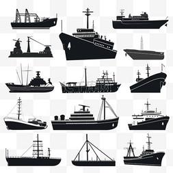 交通工具剪影图片_轮船和小船。驳船、游船、航运和