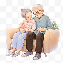 重阳节夫妻坐在沙发上元素卡通